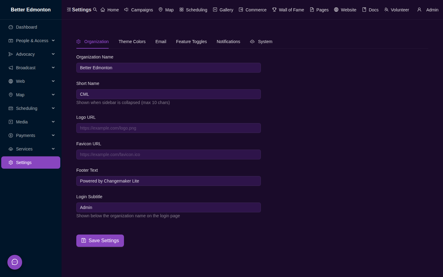 Settings Page
